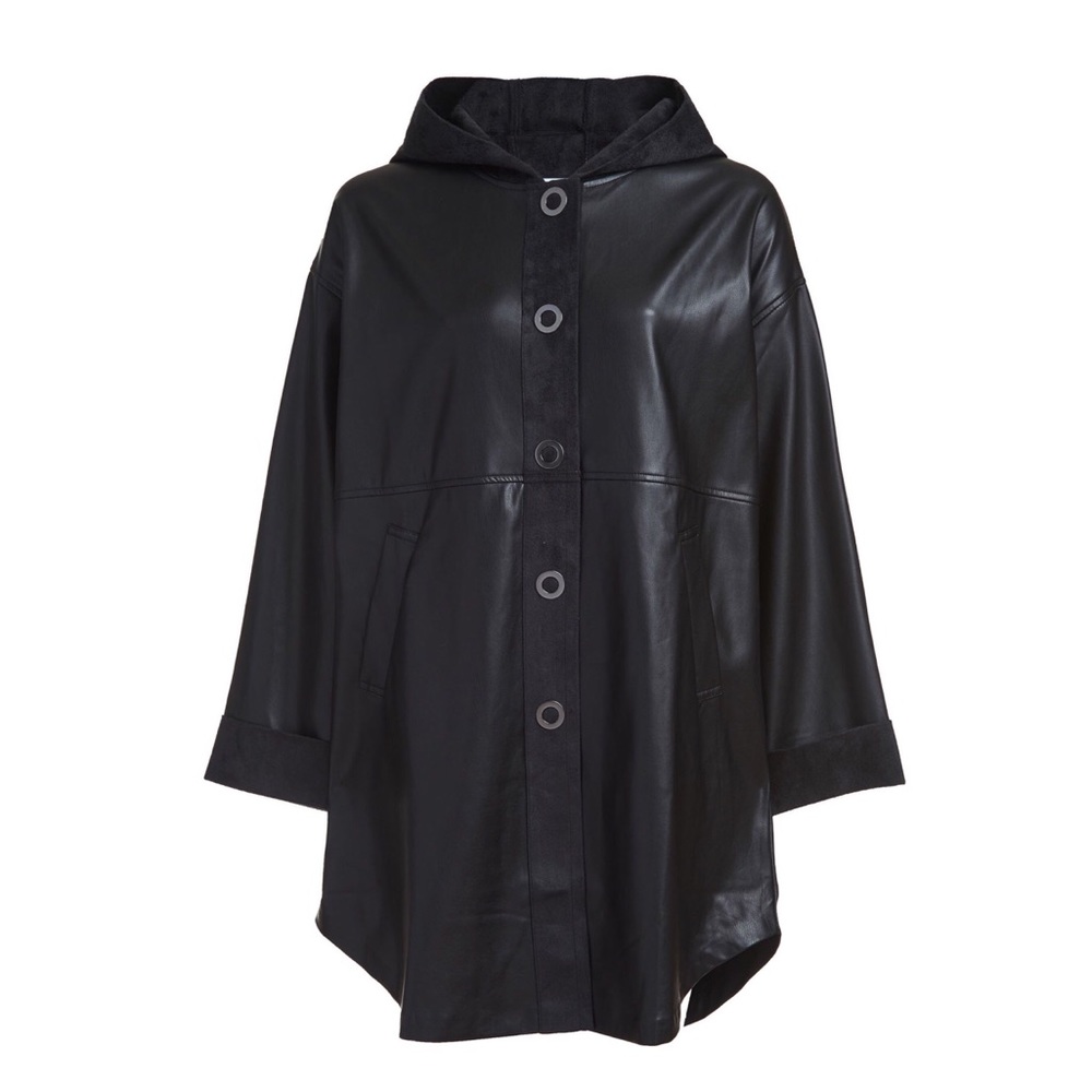 NWT DUETTE NYC Vegan Leather Snap Front Hooded Jacket - "The Dominic"